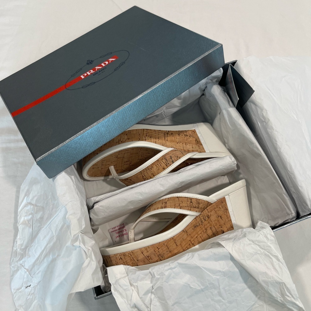 PRADA | NEW | RARE |Wedge Sandals | White | 37
